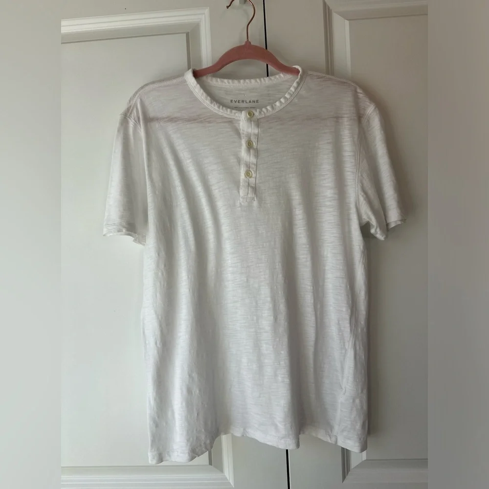 Everlane Men’s Cotton Slub Henley Short Sleeve White (Size L) - Picture 2 of 7